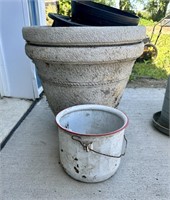 Flower pots - enamelware, porcelain