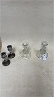 2 sets of candle sticks , 1 glass 6 inches high ,