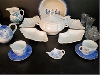 Blue & White China, Popcorn Bowl and Tea Set