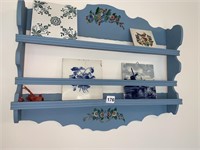 PAINTED DECORATIVE PLATE SHELF, 30X33 WITH TILES