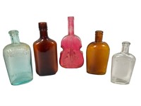 Vintage Glass Flasks & Pink Violin Bottle