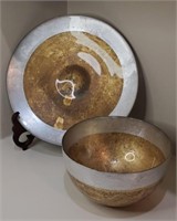 Gold and Silver Glass Platter and Bowl