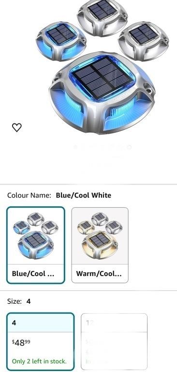 4 Pack Solar Deck Lights, 2 Colors Blue+White