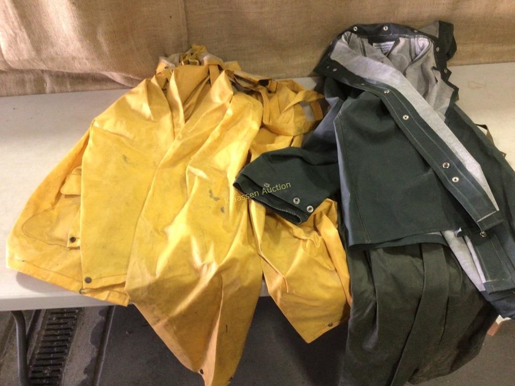 2 rain suits (pants and jackets)