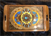 Large Inlaid BUTTERFLY TRAY  blue morpho