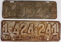 DMV License Plates; 1928 California & 1918 Oregon