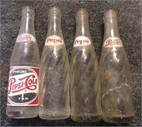 Vintage Lot of 4 Pepsi Pepsi Cola Glass Bottles