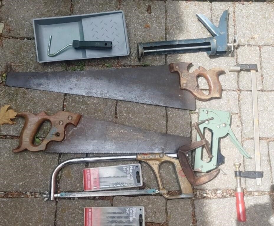 Assortment Of Tools Hand Saws - Chalking Gun -