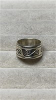 Vintage Sterling Silver Wide Band Ring With Swirl