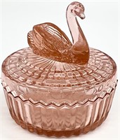 Vintage Pink Glass Swan Vanity Jar