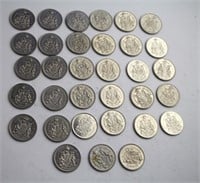 THIRTY THREE CANADIAN FIFTY CENT COINS