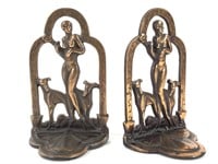 Pr Cast Iron Bookends Nude w Dogs Bronzed Finish
