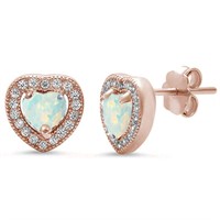 Gold-pl. Heart .64ct Opal & White Topaz Earrings
