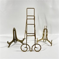 Trio of Brass Easels/ Plate Holders
