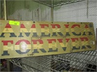 America sign and wood shelf