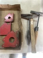Box of welding magnets & slag hammers