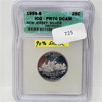 ICG 1999-S PR70DCAM 90% Silver NJ Quarter