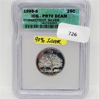 ICG 1999-S PR70DCAM 90% Silver CT Quarter