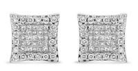 18k Wgold 1.01ct Diamond Square Cluster Earring