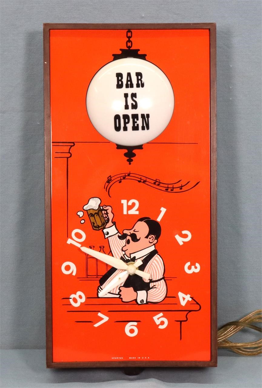 Spartus "Bar is Open" Clock Light Sign
