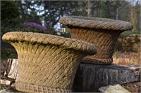 2 Basket Woven Cement Planters