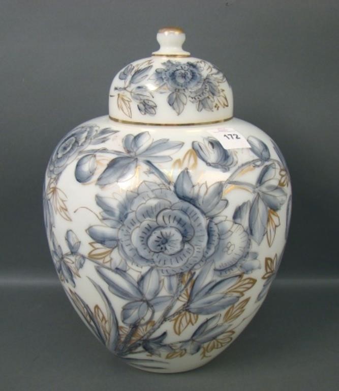 Consol. MG/ Blue Floral Decor Lg. Covered Urn.