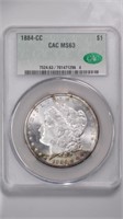 1884-CC Morgan Silver $ CAC MS63