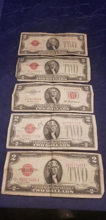 (5) Two Dollar Bills