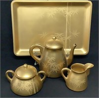 Gold & Black Lacquer Tea Set & Tray