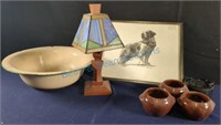 Enamel ware picture of dog desk lamp more