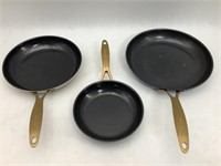 3 Green Pan Fry Pans, Show Use