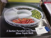 porcelain lazy susan w/ silver finish rack-new
