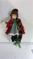 Porcelain Doll w/ Green/Red Scarf