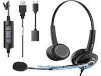 Wantek Binaural USB Headset w/ Noise Cancelling Mi