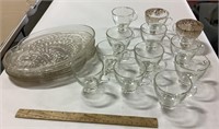 4 glass Snack trays w/12 glass cups