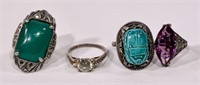 Sterling rings: Oval with green stone / Purple