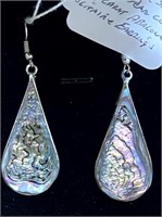SILVER DANGLE 4.68CT ABALONE SOLTAIRE EARRINGS