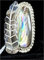 SILVER NAVAJO 3CT ABALONE SOLITAIRE RING