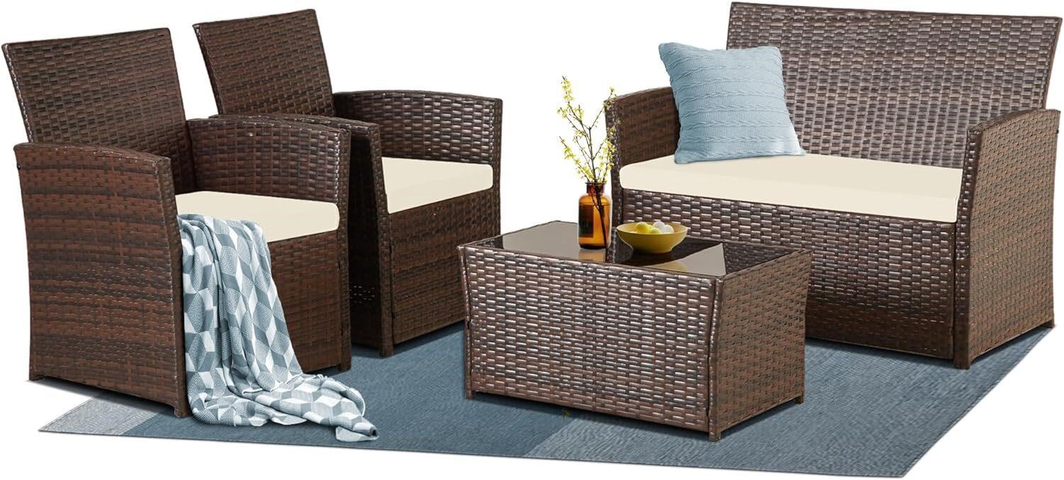4 Piece Outdoor Furniture Set  Patio Wicker Sofa