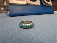 STERLING SILVER TURQUOISE RING -- SZ 7.5