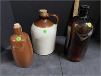 Three Jugs & Bottles, one chipped on bottom