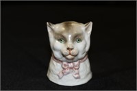 Porcelain Cat Head Inkwell Marked 66 or 99 on