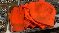 Hunting blaze, orange hat, vest, and gloves