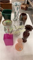 8 beautiful vases, glass and ceramic