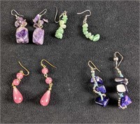Natural Tumbled Stone Earrings and Glass Beaded