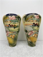 Vtg Japanese Earthenware Painted Moriage Vases
