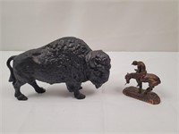 Metal buffalo bank/ small metal "End of Trail"