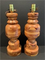 Pair Turned Wood Lamps 16"