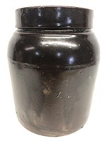Brown stoneware crock with lid