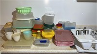 Tupperware, plastic food storage and strainer